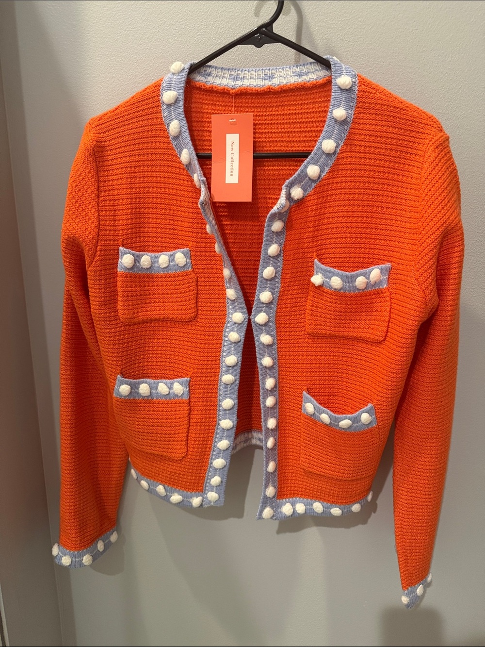 Women’s Orange Knit Cardigan with Contrast Trim - Small NWT